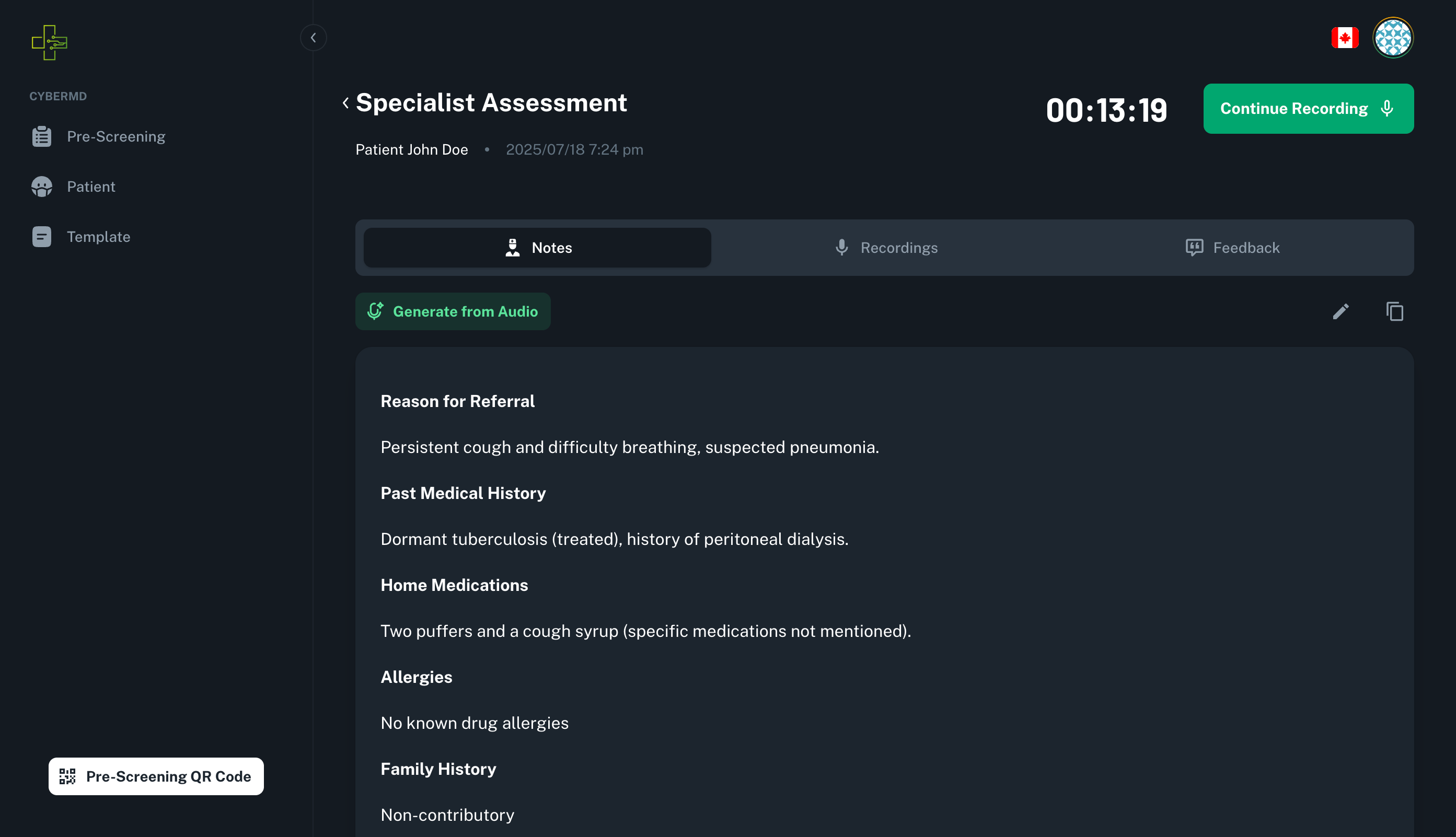 CyberMD Dark Mode Interface - Specialist Assessment Dashboard